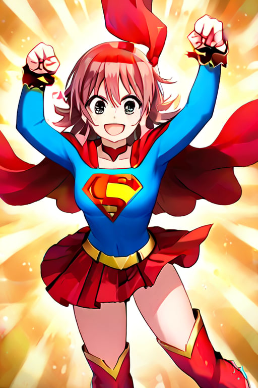 Komiya Kaho, with her boundless energy and enthusiasm, brings a bright and cheerful twist to the classic Supergirl costume. The vibrant blue top with the red and yellow 'S' emblem adds a bold pop of color that perfectly complements her lively personality. Her short, fluffy red hair bounces playfully around her face, while the red cape flows behind her in sync with her dynamic movements. The red skirt and matching knee-high boots complete the look, giving her a fun yet heroic appearance.

With her ever-joyful smile and sparkling eyes, Kaho steps into the role of Supergirl with a youthful excitement, embodying a superhero ready to leap into action with optimism and energy. Her transformation captures her spontaneous and brave spirit, showing a Supergirl who’s not just powerful but also full of heart and enthusiasm. In this costume, Kaho shines as a heroine who brings joy and courage to everyone around her, ready to tackle challenges with her bright outlook and boundless spirit.,KOMIYA KAHO,supergirl