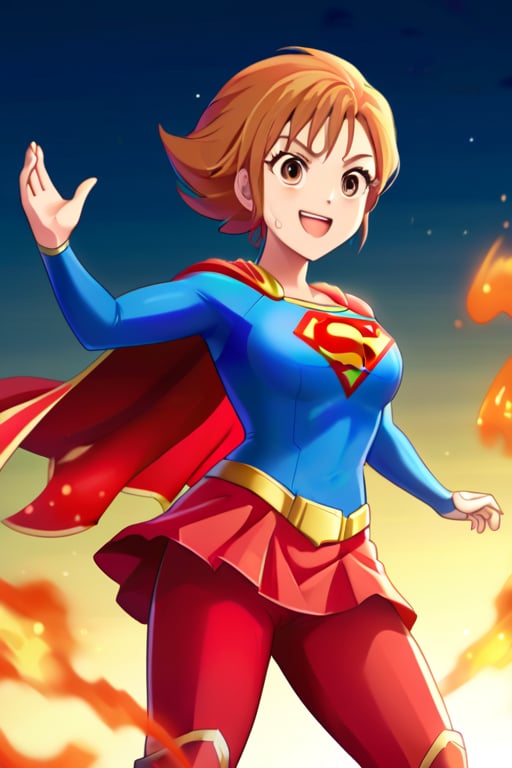 Nishijima Kai, with his confident and charismatic demeanor, brings a unique twist to the classic Supergirl costume. The vibrant blue top, emblazoned with the bold red and yellow 'S' emblem, contrasts against his strong frame and adds an unexpected touch of flair. His short, stylishly spiked hair adds a playful edge, while the red cape flows behind him, adding movement and a heroic aura. The red skirt is replaced with red pants to suit his style, and the knee-high red boots ground the look, giving him an athletic, powerful presence.

With his usual charming smile and fearless stance, Kai embodies the heroic essence of Supergirl while adding his own confidence and flair to the role. The costume emphasizes his strength and optimism, making him look every bit the part of a protector. This transformation highlights his determination and charisma, showing that he’s ready to tackle challenges head-on, blending strength and charm to inspire those around him.