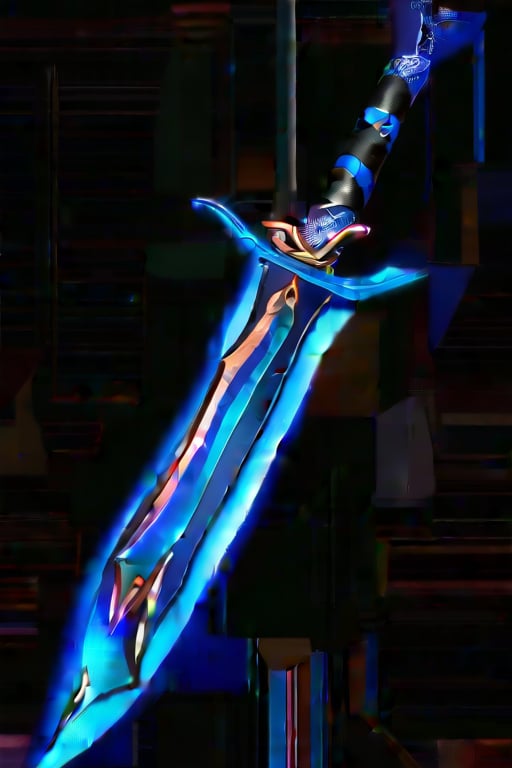 a majestic magnificent sword  Of an iridescent blue color, with intricate designs engraved on the blade, among which are some flames that run through the sword, separating the edge from the rest of the blade. The blade was covered by a blue sheath (the blue that Saphira had on the scales on her rump), a shiny leaf-shaped piece of steel decorated the tip of the sheath. The handle had a handle and a half and was made of hard, dark wood, the knob was made up of a large sapphire held by four polished steel ribs.

