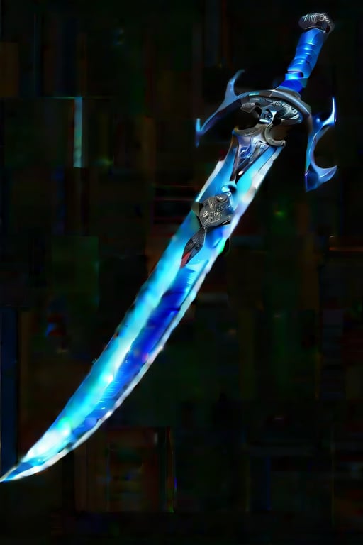 a majestic magnificent sword  Of an iridescent blue color, with intricate designs engraved on the blade, among which are some flames that run through the sword, separating the edge from the rest of the blade. The blade was covered by a blue sheath (the blue that Saphira had on the scales on her rump), a shiny leaf-shaped piece of steel decorated the tip of the sheath. The handle had a handle and a half and was made of hard, dark wood, the knob was made up of a large sapphire held by four polished steel ribs.

