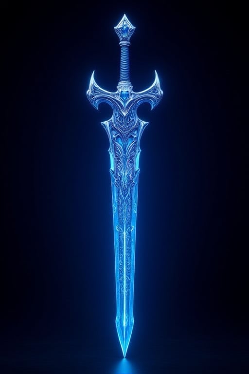 a majestic magnificent sword  Of an iridescent blue color, with intricate designs engraved on the blade, among which are some flames that run through the sword, separating the edge from the rest of the blade. The blade was covered by a blue sheath (the blue that Saphira had on the scales on her rump), a shiny leaf-shaped piece of steel decorated the tip of the sheath. The handle had a handle and a half and was made of hard, dark wood, the knob was made up of a large sapphire held by four polished steel ribs.

