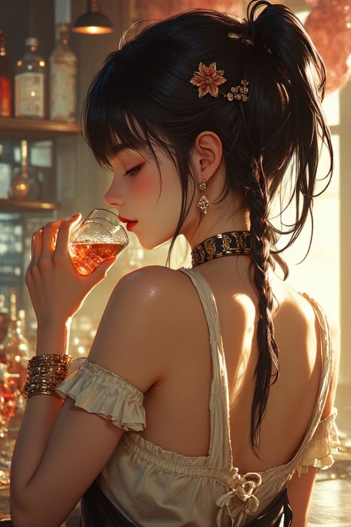 girl, drinking, short-hair, longhair, longhair, back knife