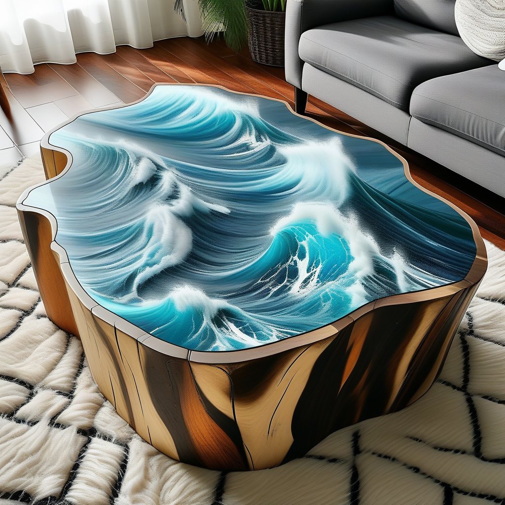 a coffee table made from ocean waves by 777Archangel777 on Tensor.Art
