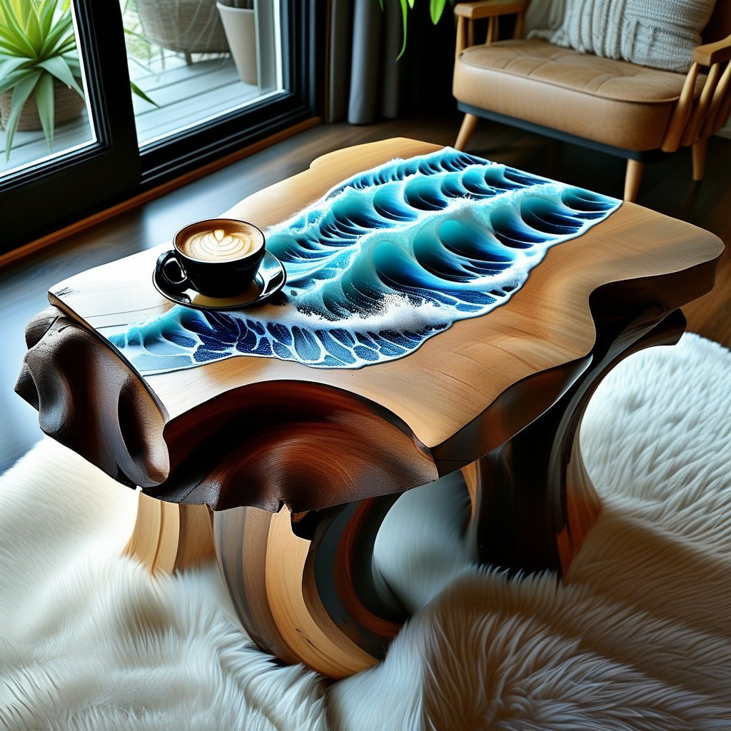 a coffee table made from ocean waves by 777Archangel777 on Tensor.Art