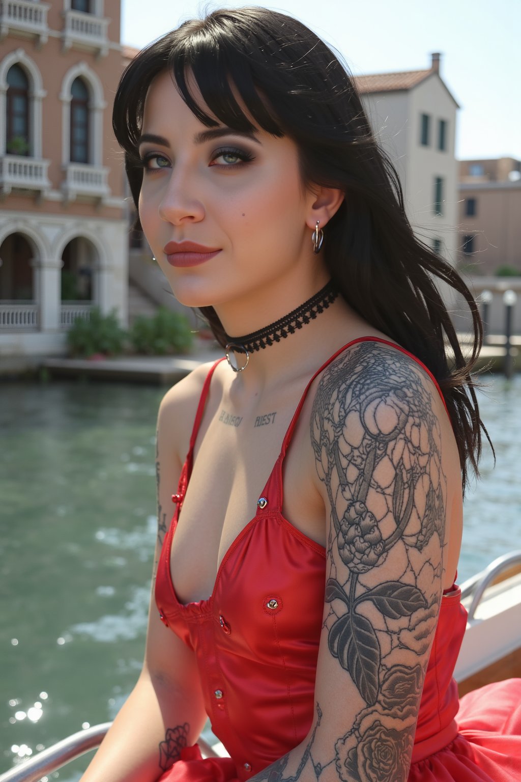 Charlotte Sartre, Model Shooting Style, (Extremely detailed 8k unity CG wallpaper), Full body photo of the world's most beautiful artwork, Stunningly beautiful photorealistic Charlotte Sartre, An ultra-detailed hyper-realistic photograph of a gorgeous Charlotte Sartre as a 2020s dancer on the 2020s Venice boat, (Bridge of Sighs background), (princess eyes, shiny pupils), Beautiful detailed symmetrical eyes, Detailed gorgeous face, Vibrant highly detailed professional majestic oil painting by Ed Blinkey, Atey Ghailan, Studio Ghibli, by Jeremy Mann, Greg Manchess, Antonio Moro, Trending on ArtStation, Trending on CGSociety, Intricate, High detail, Sharp focus, Dramatic, Photorealistic painting art by midjourney and greg rutkowski, Face like kriti sannon, kushita, Charlotte Sartre