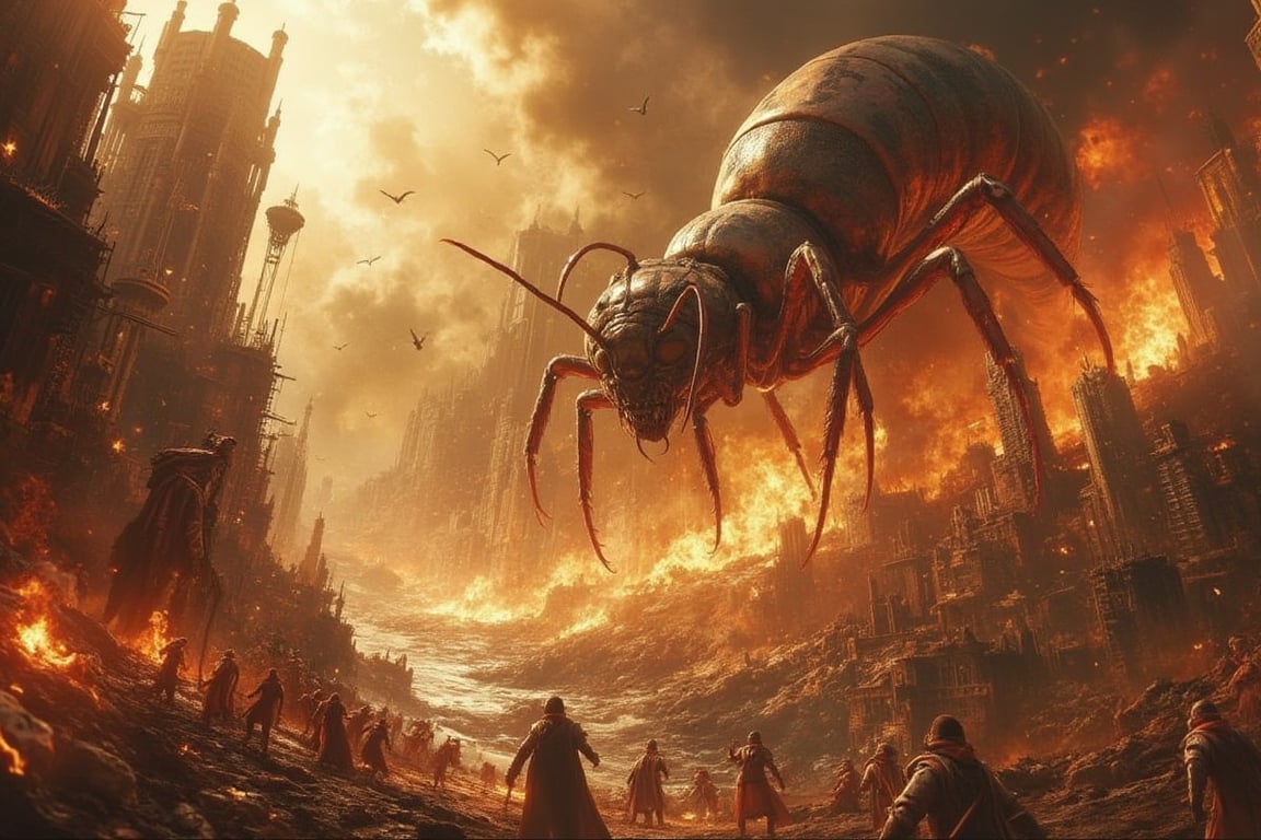 Armageddon or the the end times has come in the form of giant ants. The giant ants has enough bullshit from the humans so they ledf the oceans and destroy all cities in their pinch for revenge. There are human armies trying to stop them