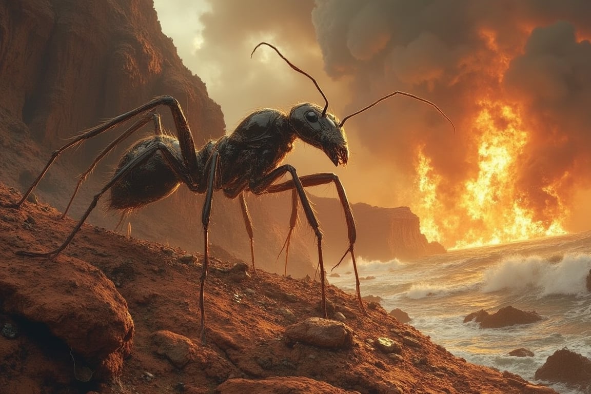 Armageddon or the the end times has come in the form of giant ants. The giant ants has enough bullshit from the humans so they ledf the oceans and destroy all cities in their pinch for revenge