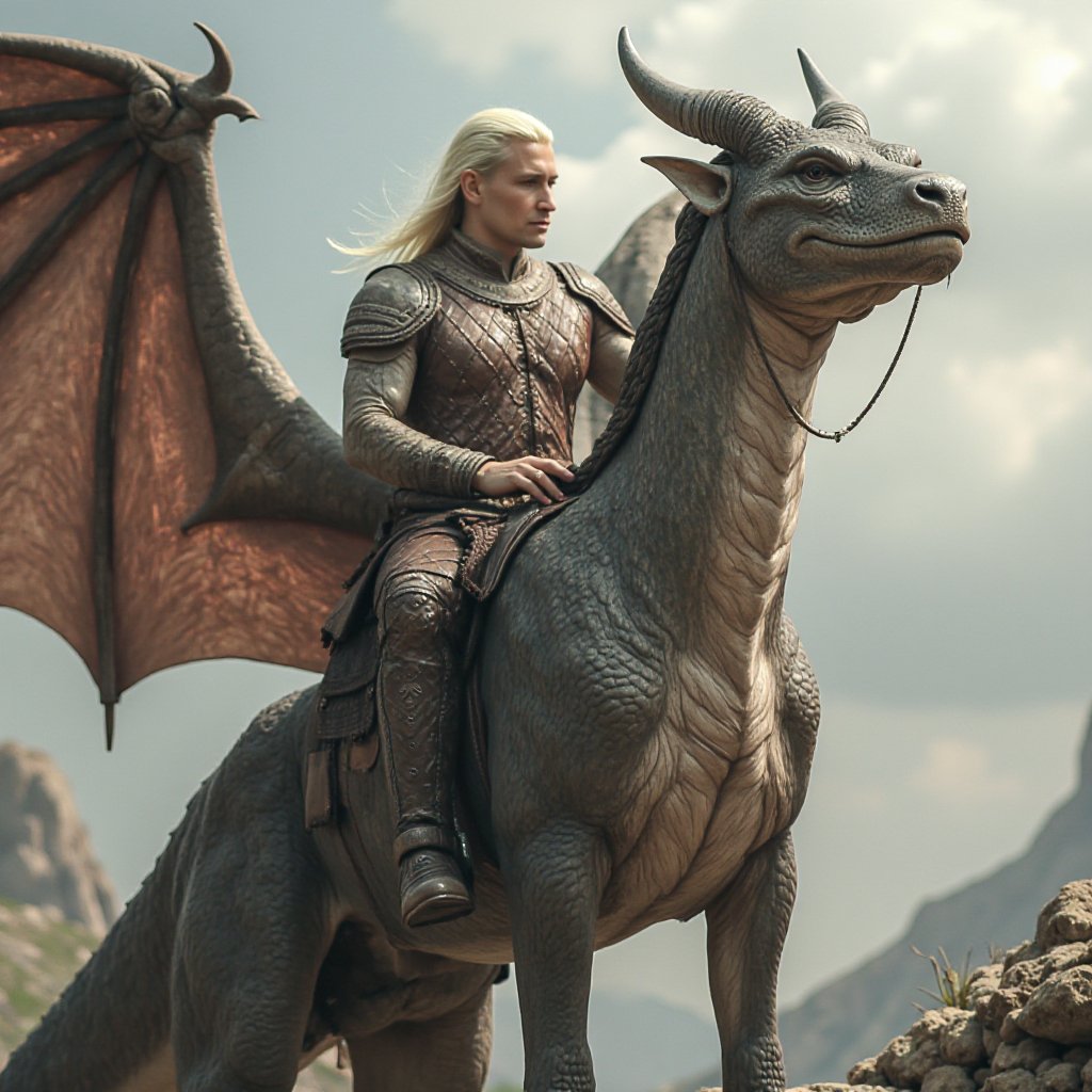 fantasy style, realistic photo of alb73 man on a dragon