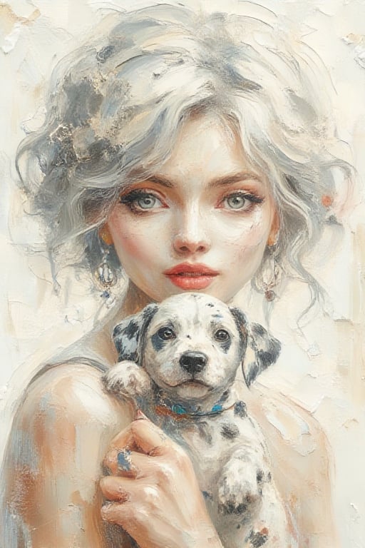 Illustration of a short-haired woman holding a Dalmatian dog with earrings and a black ring on her finger, white background, pencil drawing, pastel colors, Shirou Masamune style, retro, vintage aesthetic, very detailed. 8k, --ar 9:16 --sref 2229697188 --v 6.1
The style of Hieronymus Bosch and Francisco Goya.
