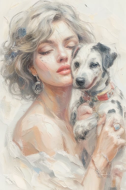 Illustration of a short-haired woman holding a Dalmatian dog with earrings and a black ring on her finger, white background, pencil drawing, pastel colors, Shirou Masamune style, retro, vintage aesthetic, very detailed. 8k, --ar 9:16 --sref 2229697188 --v 6.1
The style of Hieronymus Bosch and Francisco Goya.
