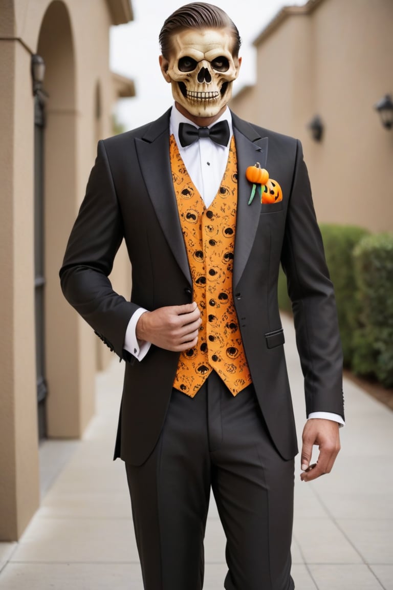 Skull and Jack-o'-lantern Print Halloween Tuxedo For Human, 