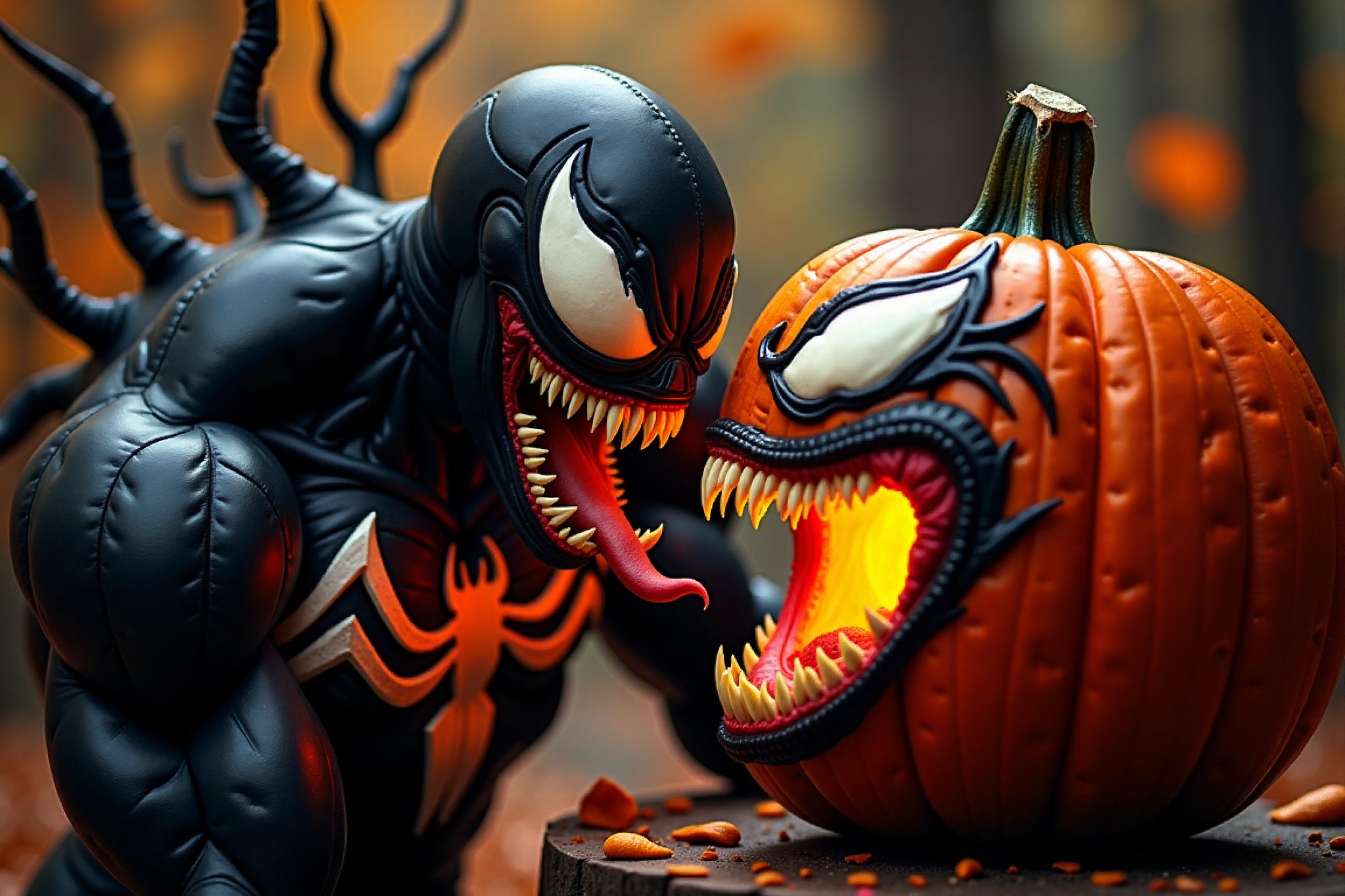 VENOM carving a pumpkin for Halloween,The Venom Painting