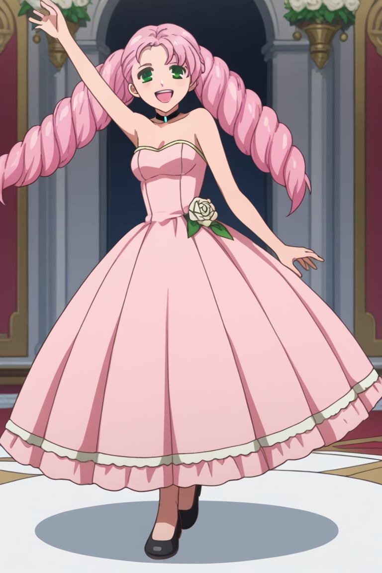 score_9,score_8_up,score_7_up,source_anime,BREAK
1girl, solo,

Marianne,pink lipstick,pink hair,drill hair,long hair,green eyes

wedding dress, pink dress, happy, dancing, black shoes