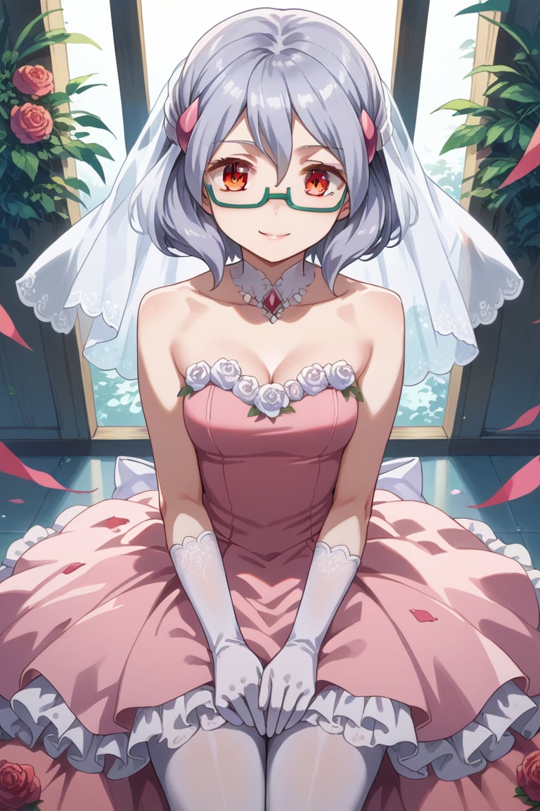 score_9,score_8_up,score_7_up,source_anime,BREAK
1girl, solo,
Miranda, glasses, orange eyes, hair ornament, semi-rimless eyewear, grey hair, short hair,
wedding dress, pink dress, smile,