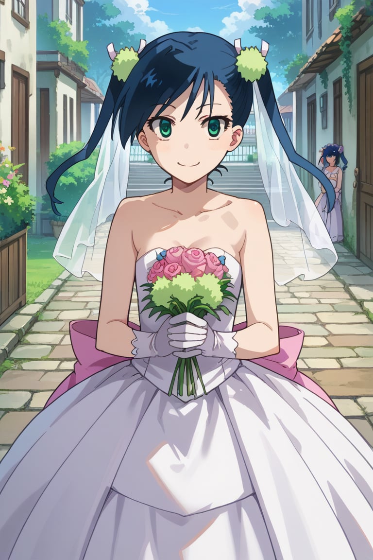 score_9,score_8_up,score_7_up,source_anime,BREAK
1girl, solo,
Hibachi, blue hair, twintails, short hair, green eyes,
wedding dress, pink dress, smile,