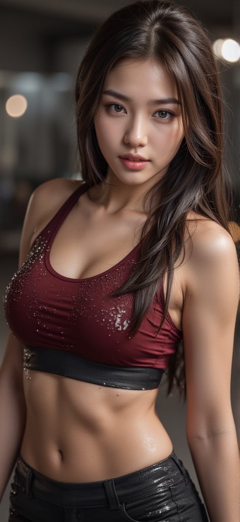 a beautiful woman age 40,  wearing tight fitting top ,  gym shorts by user_782637973266158085 on Tensor.Art