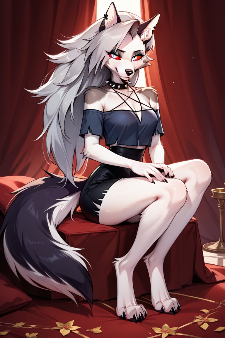 more detail XL, Eyes, Beautiful eyes, Perfect Hands, best quality, score_9, score_8_up, score_7_up, source_anime, BREAK,Loona,from helluva boss,wolf tail,digitigrade legs,