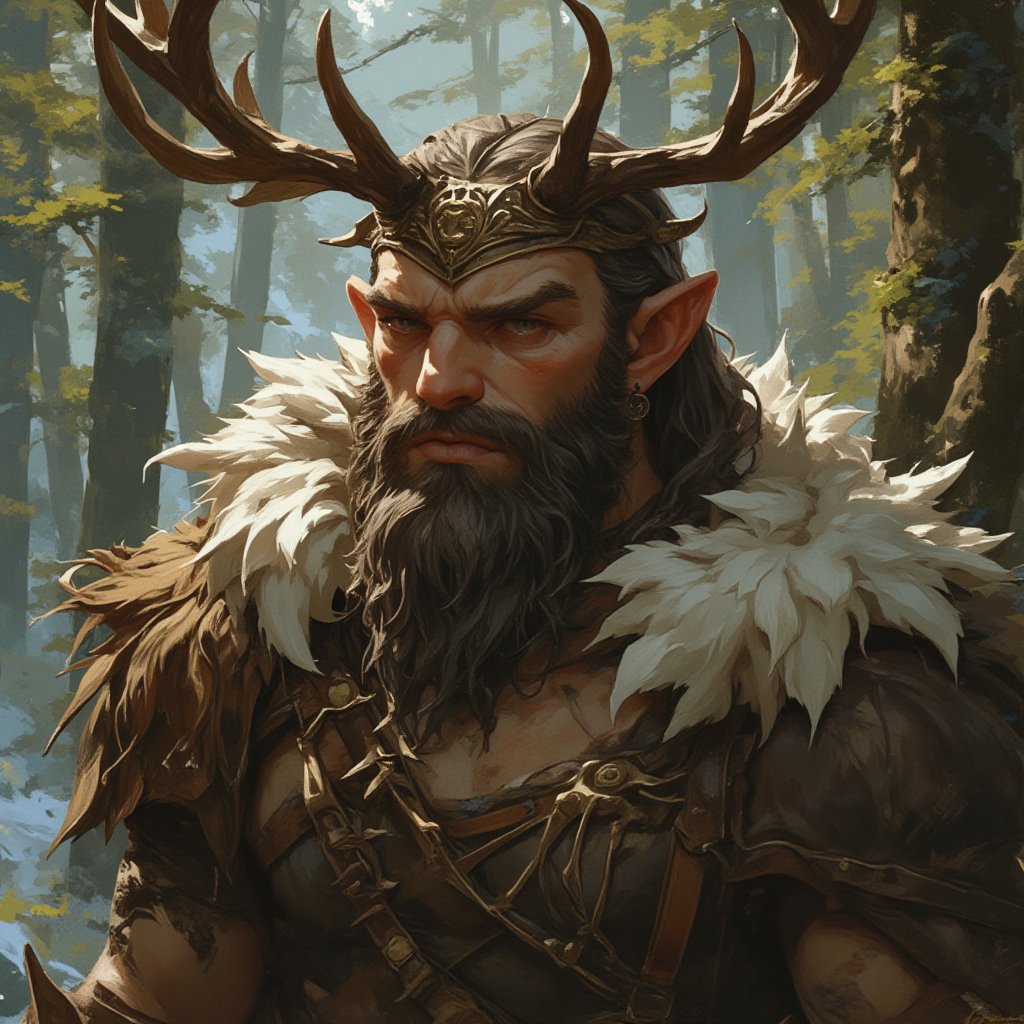 score_9, score_8_up, score_7_up, detailed illustration. portrait. Setting is a forest. 20 year old man with antlers. wearing furs and natural clothes. Handsome. Digital art style, fantasy art style, drawn aesthetics, semirealistic illustration, shiny/glossy, natural light, detailed shadows, concept painting, ultrahigh definition, stylized pose, art style by Kuvshinov Ilya and Greg Rutkowski.