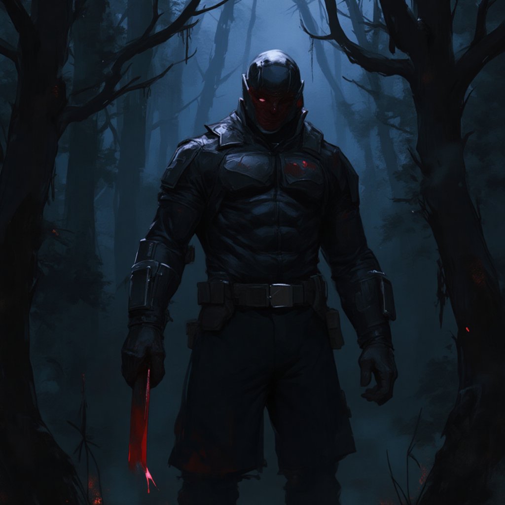 score_9, score_8_up, score_7_up, detailed illustration. Dark Illustration of a slasher killer, masculine, handsome, carrying a weapon through a dark, foggy forest. Digital art style, fantasy art style, drawn aesthetics, semirealistic illustration, shiny/glossy, dark light, detailed shadows, concept painting, ultrahigh definition, stylized pose, art style by Kuvshinov Ilya and Greg Rutkowski.
