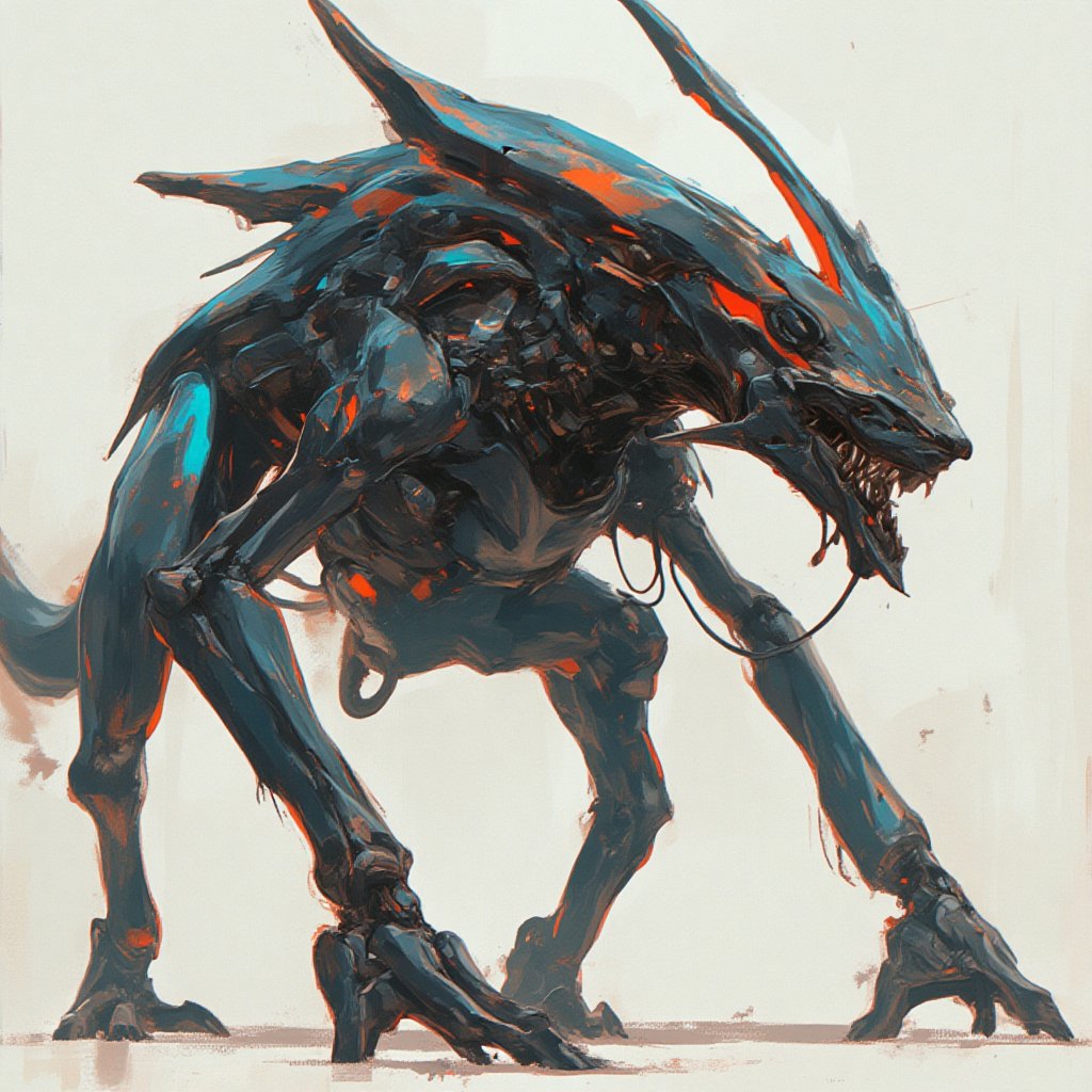 Prompt: Prompt: score_9, score_8_up, detailed illustration, An alien quadraped creature. Alien creature. Extremely high detail, digital art style, fantasy art style, drawn aesthetics, semirealistic illustration, shiny/glossy, natural light, detailed shadows, concept painting, ultrahigh definition, stylized pose, art style by Kuvshinov Ilya and Greg Rutkowski.