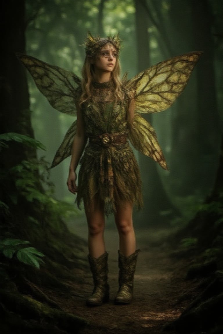 Girl as a realistic fairy in the woods 