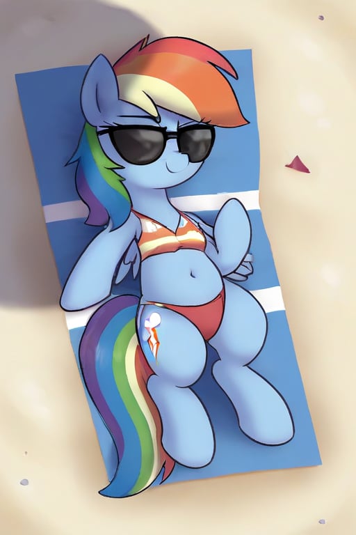 rainbow dash, relaxing, beach, sunglasses