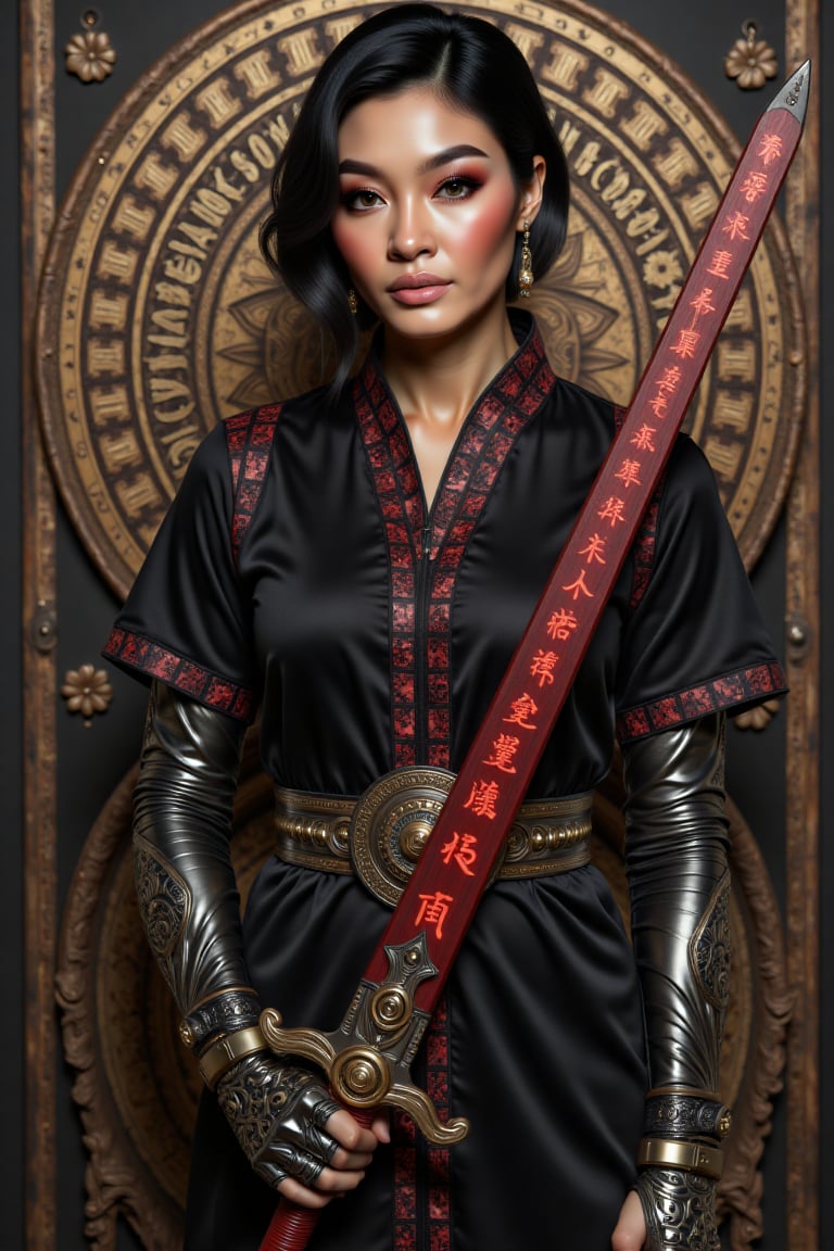A striking fusion of futuristic cybernetics and traditional aesthetics comes to life in this commanding figure. The centra...