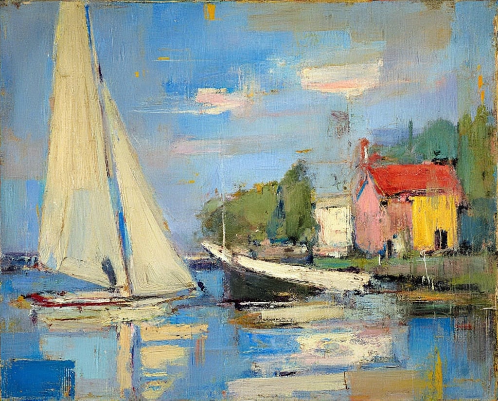 "A fine art oil painting, masterpiece, ultra-high resolution, sharp focus, crystal clear, vivid, high clarity, defined edges, ultra-sharp textures, subsurface scattering. The painting is rendered in ultra-high definition, with sharp textures and defined edges. The image is crystal clear and vivid, emphasizing crisp brush strokes throughout the scene. Subsurface scattering is used to enhance realism, adding depth to the textures, and the entire composition is meticulously focused on achieving ultra-sharp textures and visual clarity.", "a fine art oil painting", "claude monet, impressionism, regattas at argenteuil"