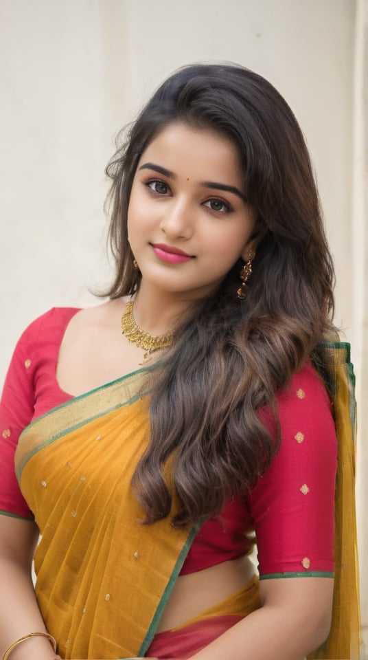 beautiful cute young attractive indian teenage girl, village girl, 23 years old, cute, Instagram model, long black_hair, warm,in terrace , indian,girl, photorealistic, Indian traditional,dress,1girl,velvaura,photorealis tic,Indian real girl, Shraddha Kapoor Look like face shape Anupama parameshwari, instagram instagram real, real life, full_body view,hi_resolution,Indian, sauth Indian dress, golden saree, site in a classroom,