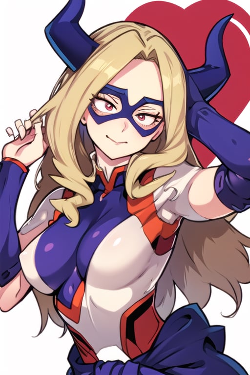 1girl, 
white background, blue theme, upper part of body, (waist-up shot:1.3), 
mount lady (my hero academia),mount_lady, domino mask, bodysuit, superhero, giantess, giant