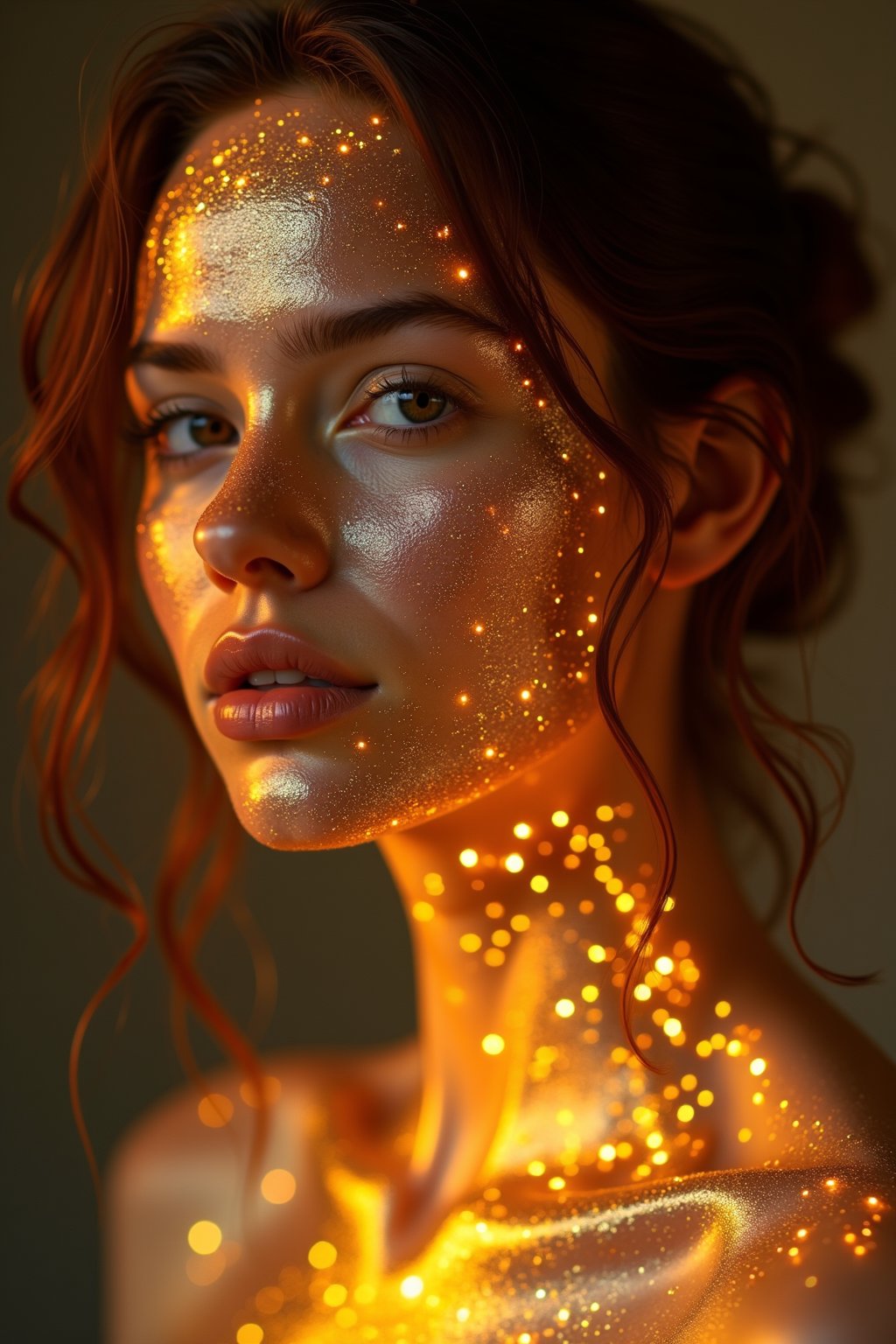 1_girl, golden cracks on  skin made out of sparkling ck-iced-out-jewelz, high key lighting 