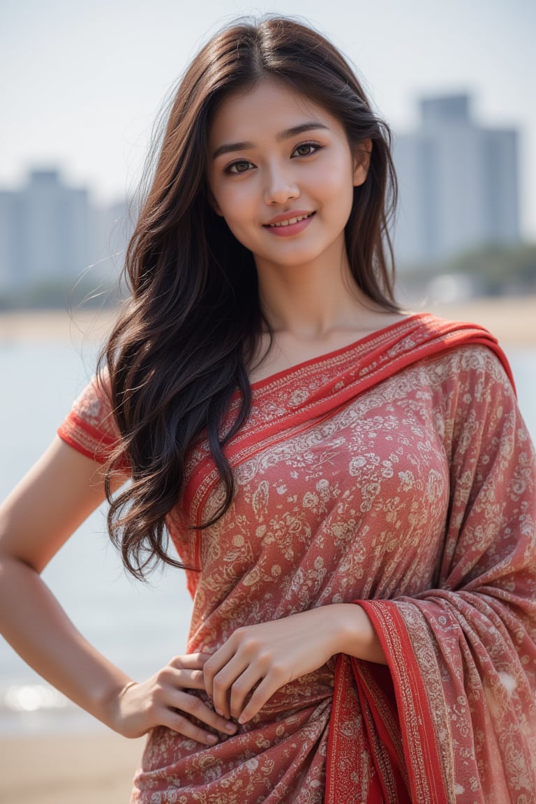Generate an AI influencer with soft,  natural features resembling a young woman from Bangladesh. She is 21 years old. She...