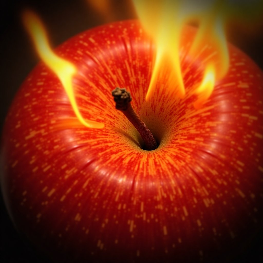 Close_UP, blender (medium), fire, apple,  BREAK,
scenery, highly detailed, high contrast, film grain, Rim Lighting,