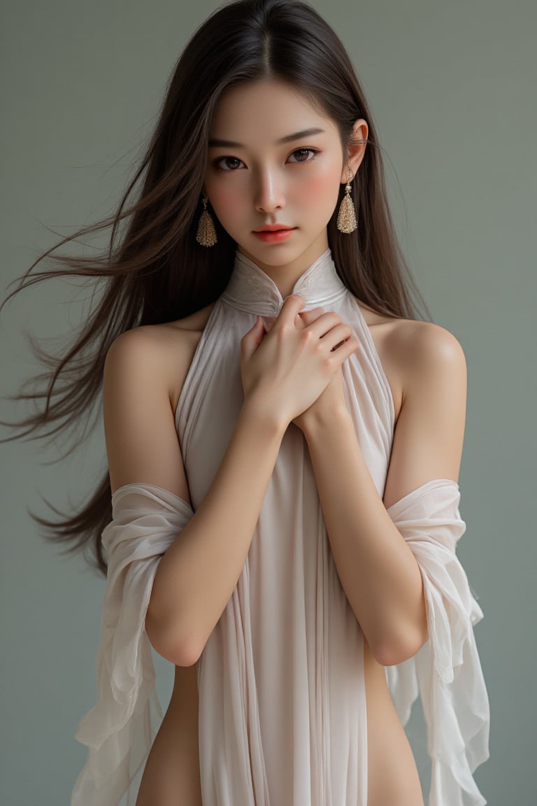 masterpiece photo, photorealistic, A young cute Chinese girl, long hair, artistic pose 