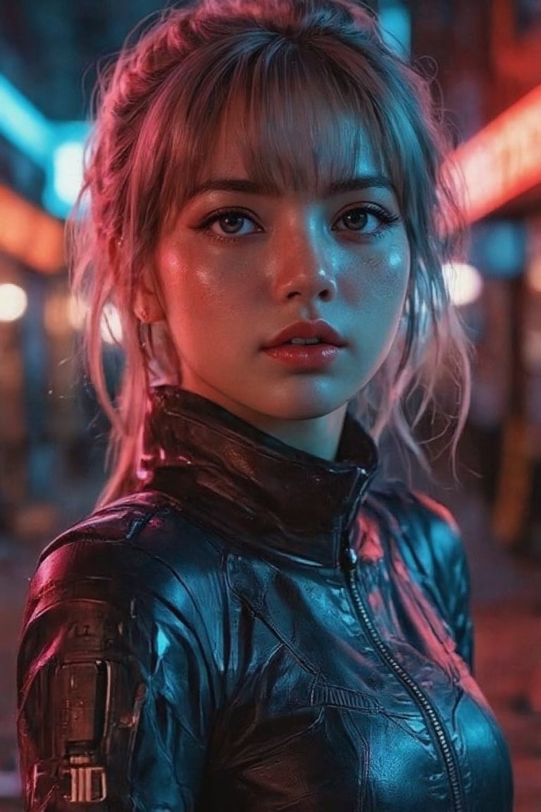 Detailed, 4k, 8k, HD, Masterpiece: 1.2), Ultra-Detailed, Realistic, Hardware, Rock Style, Cyberpunk Style, Street Style, Futuristic Style, Street Leather, Tactical Bodysuit, Neon Suit, High-Stand Collar Jacket , robotic arm, full body photo: 1.5, normal photo: 1.5, Gothic style, shy expression, Mohawk hairstyle, bright colors, street night scene, neon background, studio lighting, FLUX_QTNimE_2, NiJi_2_FLUX, REALNIME"