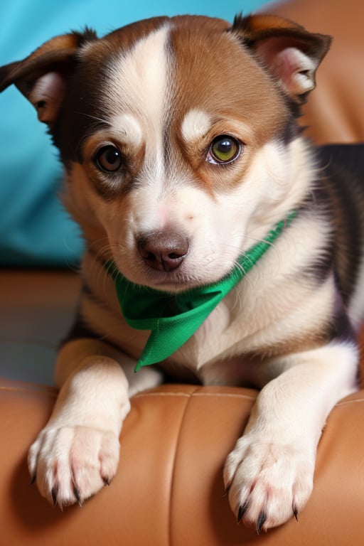 score_8_up, score_7_up, masterpiece, best quality, high resolution, good colors, good shading, countershading, well detailed background, dog, husky, bright blue right eye, bright green left eye, cute