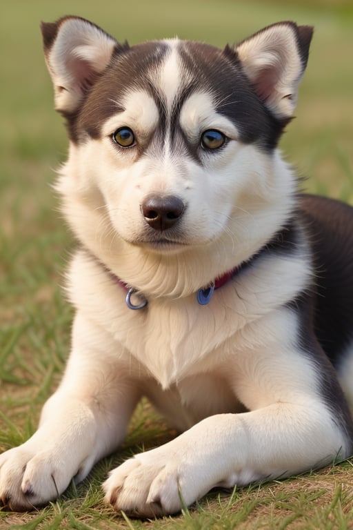 score_8_up, score_7_up, masterpiece, best quality, high resolution, good colors, good shading, countershading, well detailed background, dog, husky, blue right eye, green left eye, cute