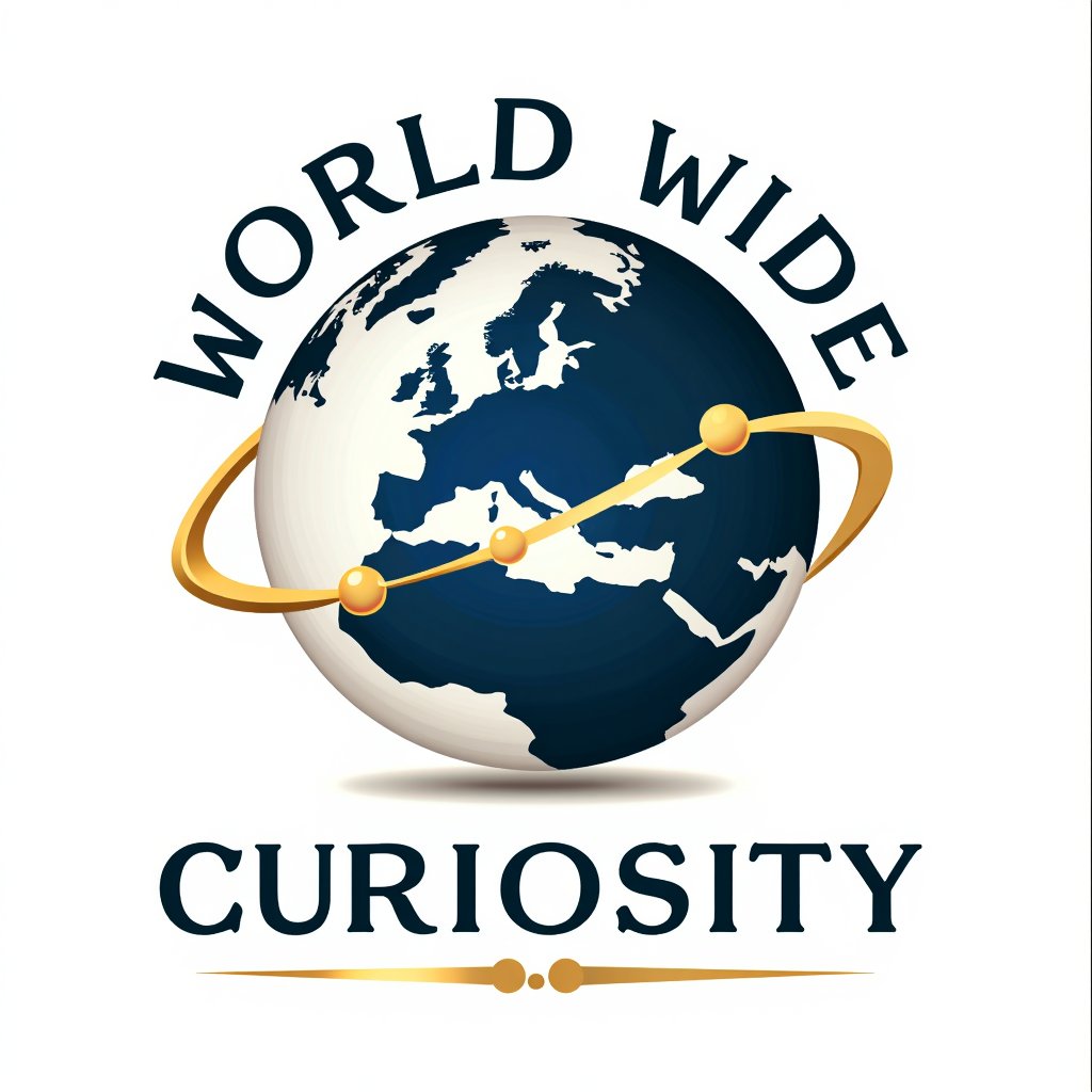 A sleek and modern logo for 'World Wide Curiosity',  featuring a stylized globe with interconnected lines representing kno...