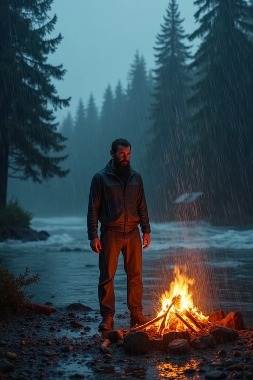 A fierce storm rages as torrential rain floods the entire landscape,  turning the campsite into a watery chaos. The wind h...