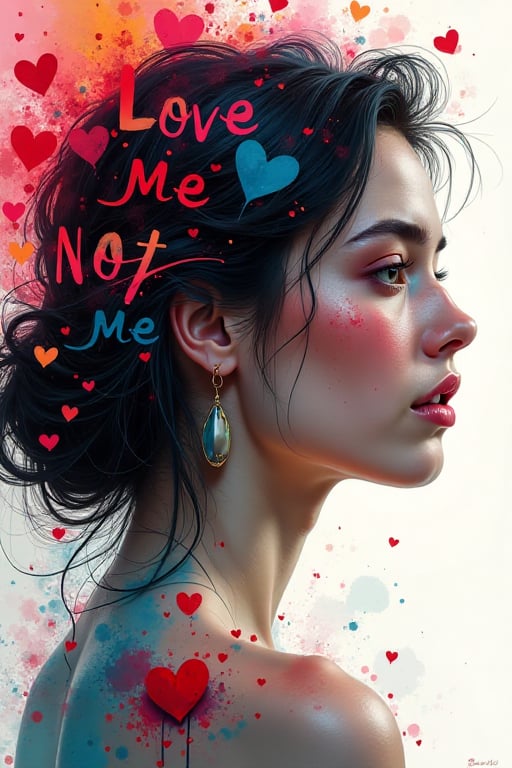 Create a creative profile portrait of a woman using paintography,  blending traditional painting techniques with digital e...