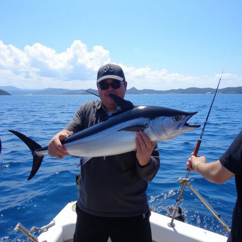 hyper realistic photo of an old man holding a marlin fish with both hands on a fishing boat with the boat positioned in the middle of the sea, photo taken from a cellphone in super HD quality