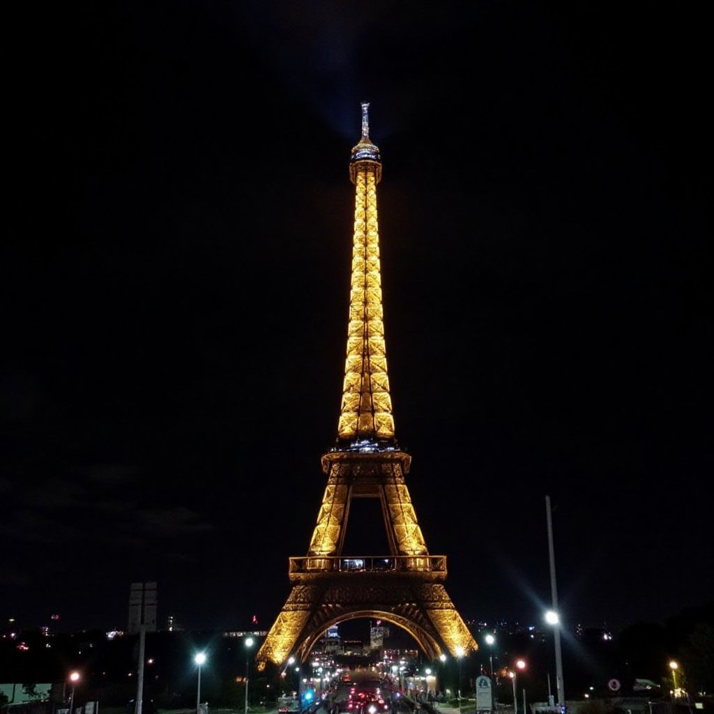 Hyper realistic photo of a place in the Eiffel tower of Paris city at night. photos taken from cellphones with super HD quality