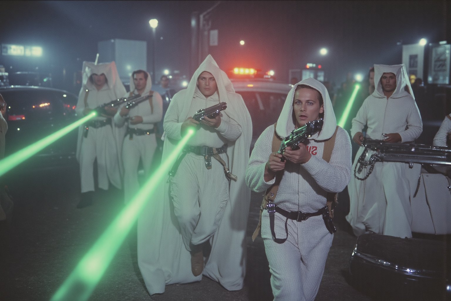 cursed photo of ((the ghostbusters shooting the ku klux klan members)) proton pack, lasers, kkk, white pointy hoods, white robes, kkk robes, ku klux klan, ghostbusters, ghostbusters logo, the ghostbusters, ghostbusters uniform, proton beams, plasma beams, ghostbusters movie, ghostbusters, ghostbusters jumpsuit, ecto 1 car, ecto 1 hearse, ecto 1 ambulance, 1950s car wagon ambulance, ghostbusters car, cursed photo, chaos, ((holding a laser gun)), ((shooting a laser gun)), ((yelling)), flamethrower, chaotic, chaotic image, motion blur, plasma, running, ghetto, ((ghetto)), 1980s, new york city, dramatic angle, extreme angle shot, (aggressive)), ((angry)), wide angle, riot, fisheye, ((KKK members running away)), fleeing, dramatic angle, extreme angle shot, lost media, found footage, old VHS footage, (creepy and cursed:1.2), absolutely cursed photo, nope nope nope nope, what the actual f, white supremacy, grand wizard, racists, (unsettling photo:1.2), cursed_thing, cursedimages, no context, cursed image, weird photo, very strange, yelling, running towards the viewer, panic, color photo, creepy photo, (nightmare fuel),80horror, scifi, 80s scifi,vintage style,vintage magazine style,Retro style,ArsMovieStill, 80s Fantasy Movie Still