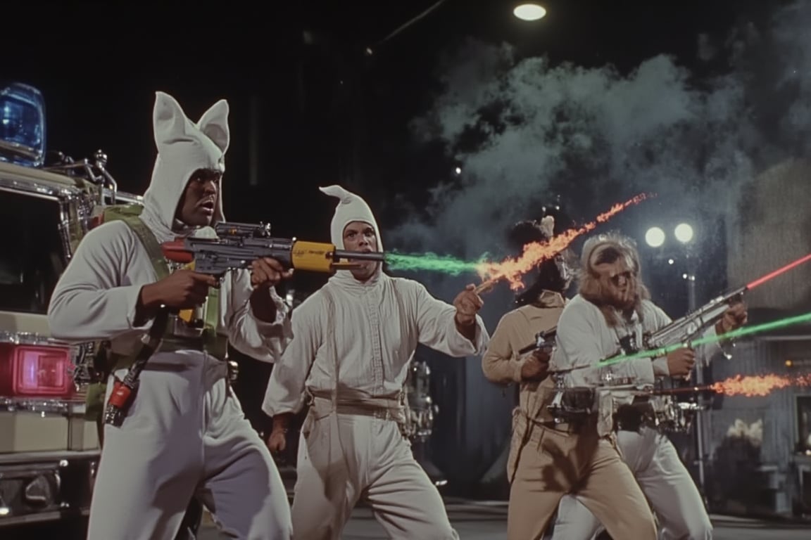 cursed photo of ((the ghostbusters shooting the ku klux klan members)) proton pack, lasers, kkk, white pointy hoods, white robes, kkk robes, ku klux klan, ghostbusters, ghostbusters logo, the ghostbusters, ghostbusters uniform, proton beams, plasma beams, ghostbusters jumpsuit, ecto 1 car, ecto 1 hearse, ecto 1 ambulance, 1950s car wagon ambulance, ghostbusters car, cursed photo, chaos, ((holding a laser gun)), ((shooting a laser gun)), ((yelling)), flamethrower, chaotic, chaotic image, motion blur, plasma, running, ghetto, ((ghetto)), 1980s, new york city, dramatic angle, extreme angle shot, (aggressive)), ((angry)), wide angle, riot, fisheye, ((KKK members running away)), fleeing, dramatic angle, extreme angle shot, lost media, found footage, old VHS footage, (creepy and cursed:1.2), absolutely cursed photo, nope nope nope nope, what the actual f, white supremacy, grand wizard, racists, (unsettling photo:1.2), cursed_thing, cursedimages, no context, cursed image, weird photo, very strange, yelling, running towards the viewer, panic, color photo, creepy photo, (nightmare fuel),80horror, scifi, 80s scifi