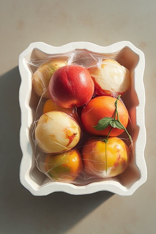 Hasya brand cut fruit packaging using a Foam Tray with Stretch Film