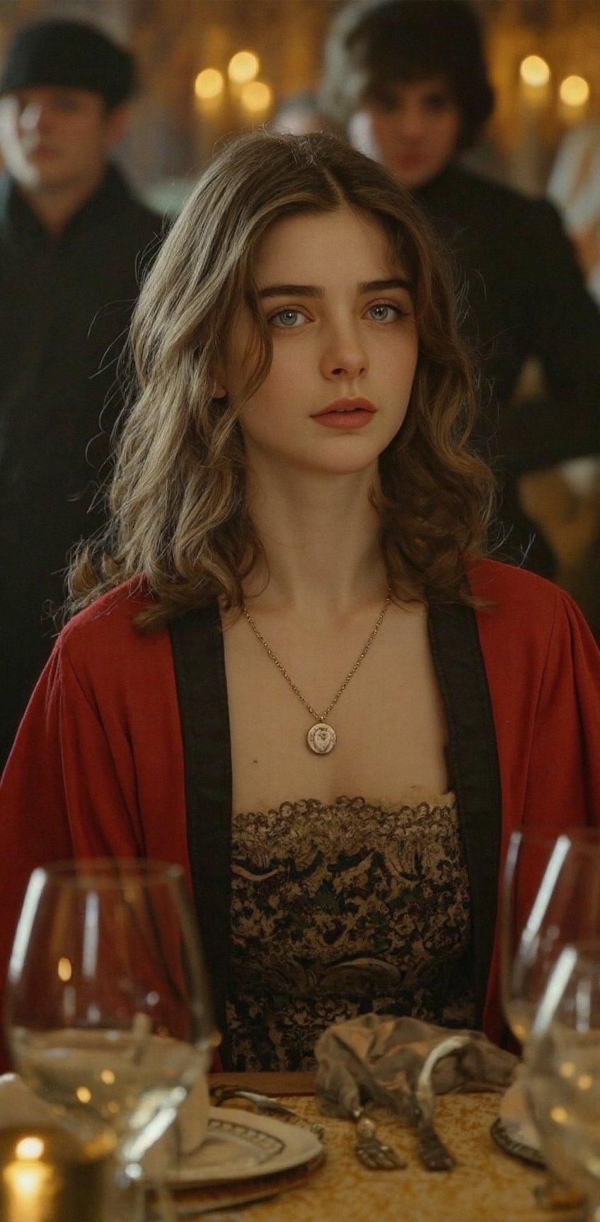 Young countess sits at dinner in a crowded dinning room in 1600's france,  high fashion,  atmosphere by Arka Pratama on Te...