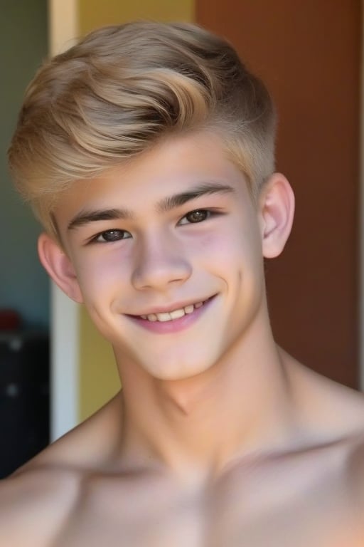 Crea imágenes erótica chico twink gay de 18 años, piel blanca, cabello rubio, ojos claros, sonrisa, cuerpo tonificado, manejando automovil