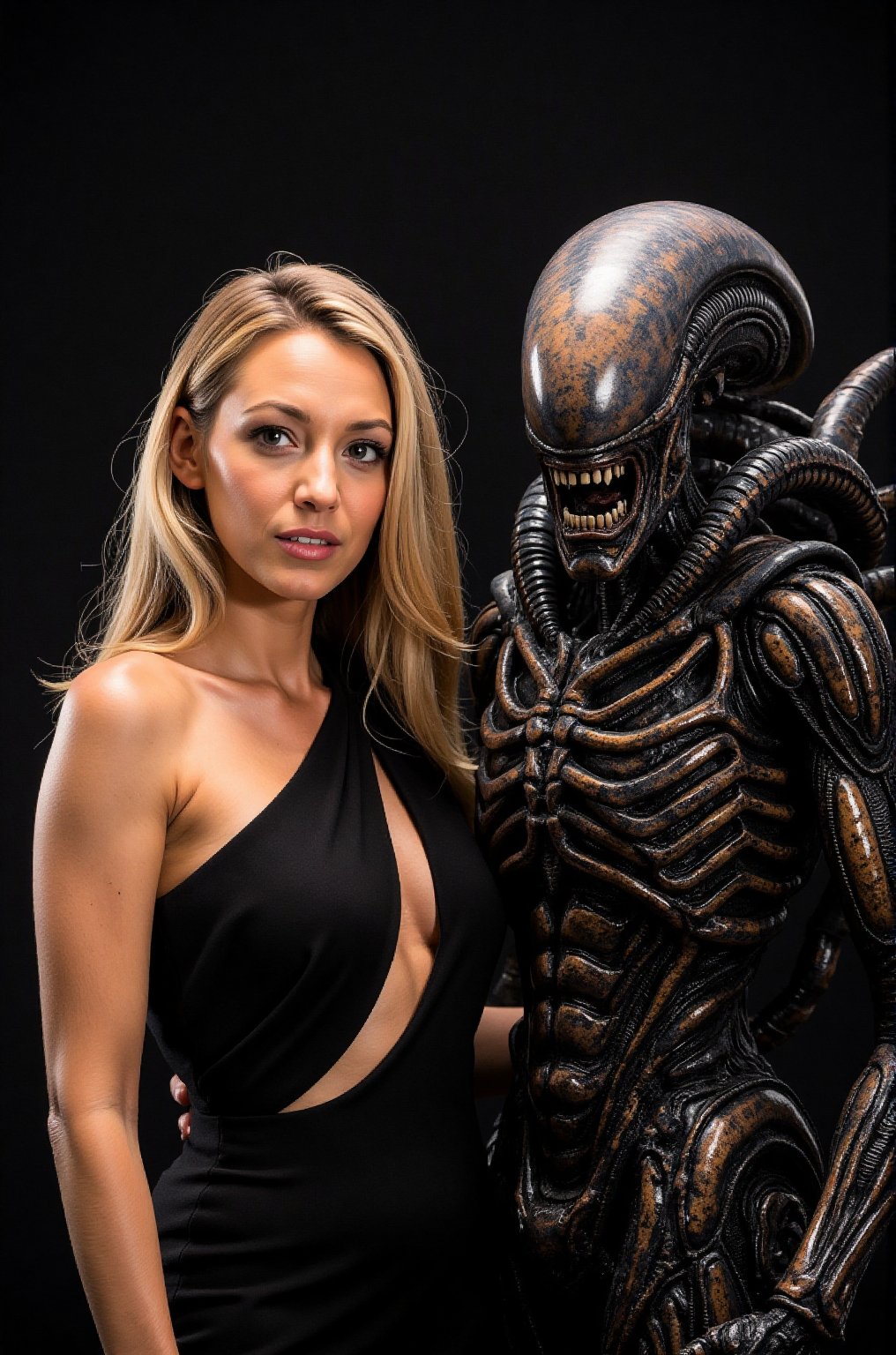 Two persons. Female Blake Lively and Alien xenomorph pose for the camera.,  Blake Lively,  beauty face by BChieng on Tenso...
