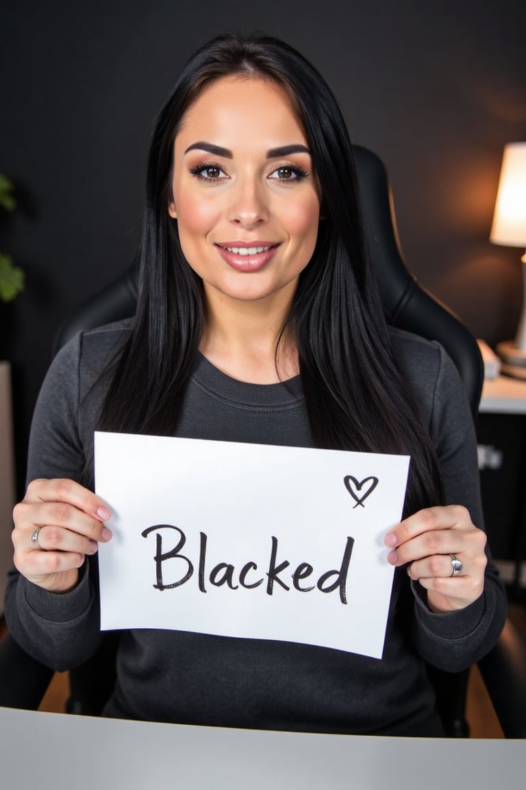 A verification selfie taken with a webcam of a very curvy 28-year-old girl named Anissa Kate,  sitting at her computer des...