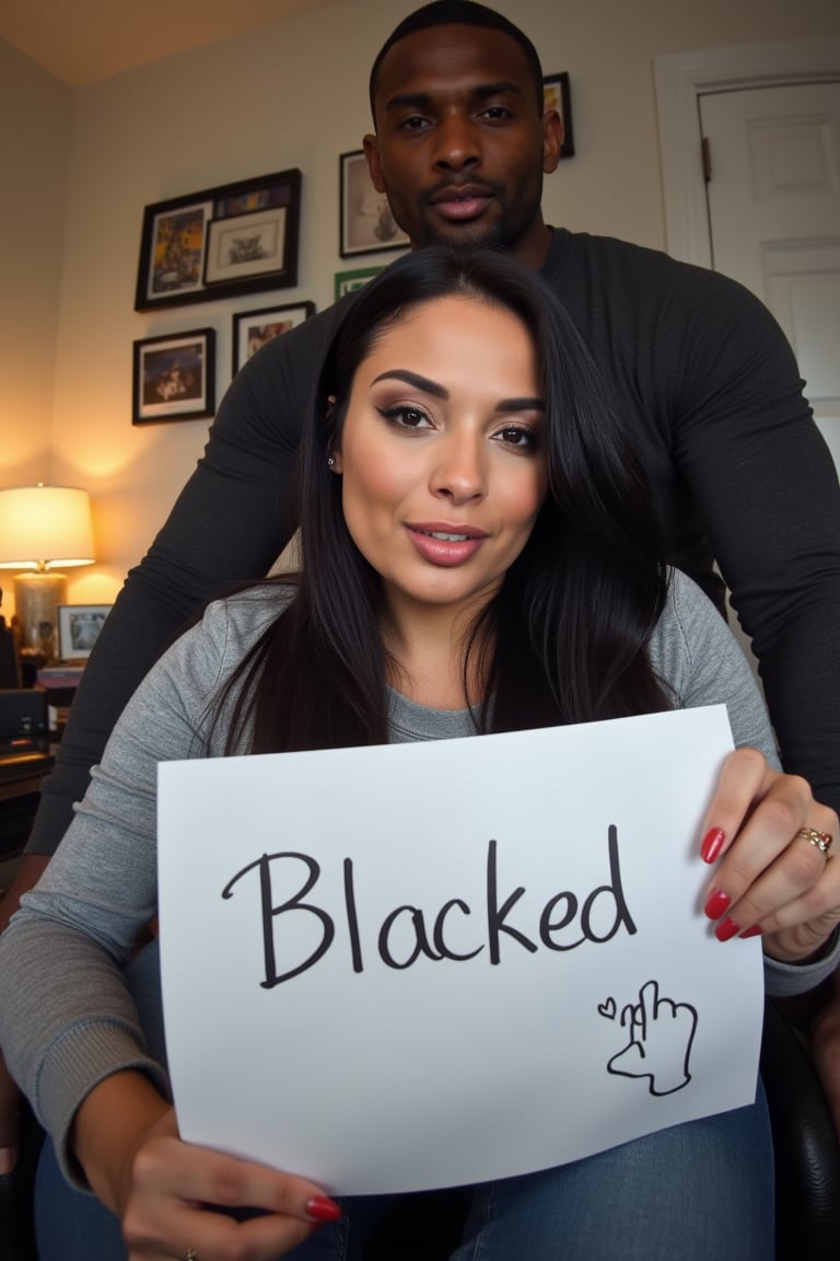 A verification selfie taken with a webcam of a very curvy 28-year-old girl named Anissa Kate,  sitting at her computer des...